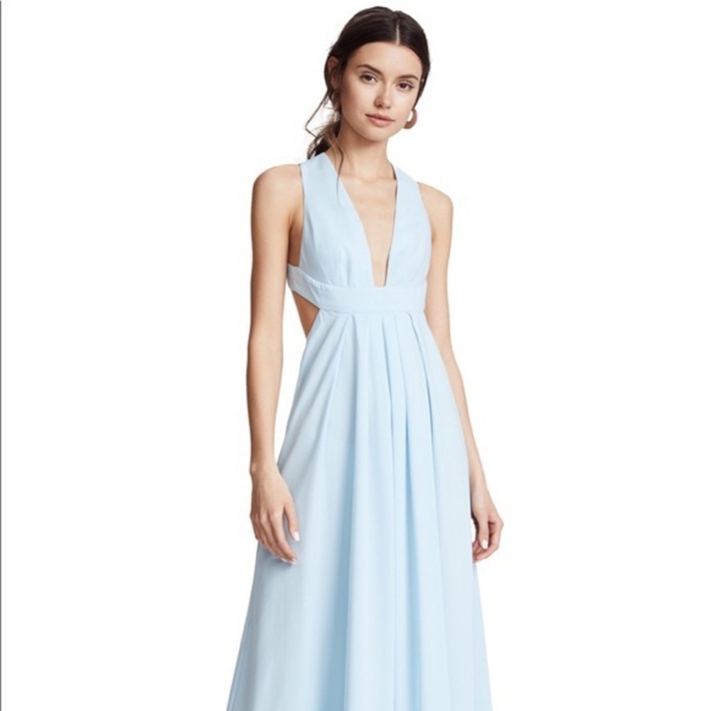 LIGHT BLUE CROSS STRAP BACKLESS LONG DEEP V GOWN BONNIE BLUE JILL STUART SIZE 8